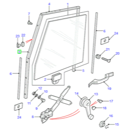 Land Rover rudeliste for siderudeglas for Defender modeller med 4 mm glas - forreste skrå 