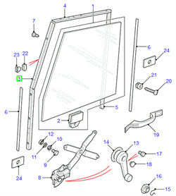 Land Rover rudeliste for siderudeglas for Defender modeller med 4 mm glas - forreste skrå 