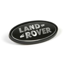 Land Rover "Land Rover" sort ovalt badge med sølv bogstaver og sort ramme