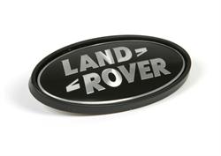 Land Rover "Land Rover" sort ovalt badge med sølv bogstaver og sort ramme