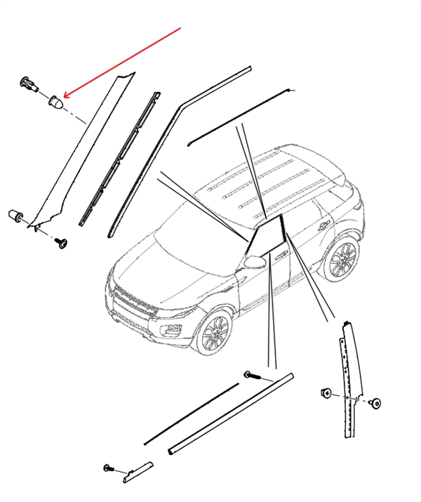 Land Rover A-stolpe montage nitte bøsning for Range Rover Evoque 2012 - 2019