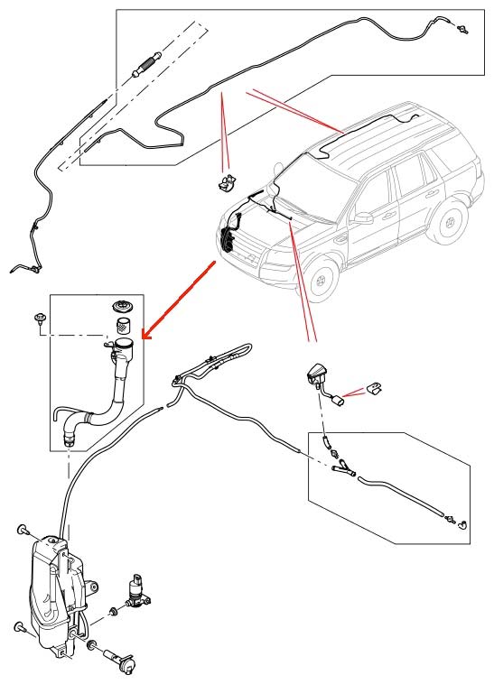 Land Rover Freelander 2 sprinklerbeholder fylde slange