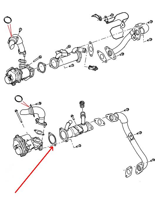 Land Rover EGR ventil pakning imellem EGR ventil og EGR køler på 3,6 TDV8 motoren