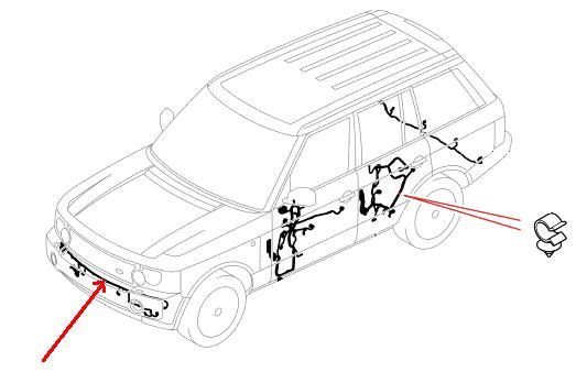 Land Rover parkerings sensor ledningsnet forreste kofanger for Range Rover L322 fra 2010 og frem
