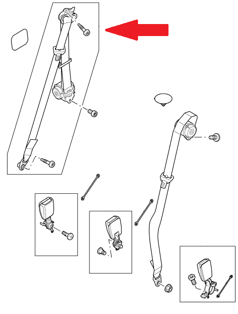 Land Rover sikkerhedssele for Discovery 3 og 4 - bagerste højre side - fra 2006 og frem