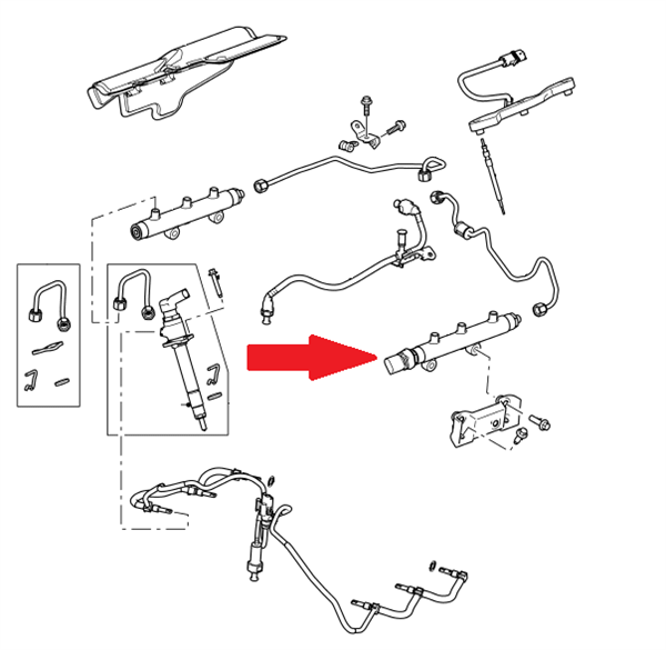 Land Rover indsprøjtnings rail med tryksensor for TDV6 2,7 Euro 4 - LR020020