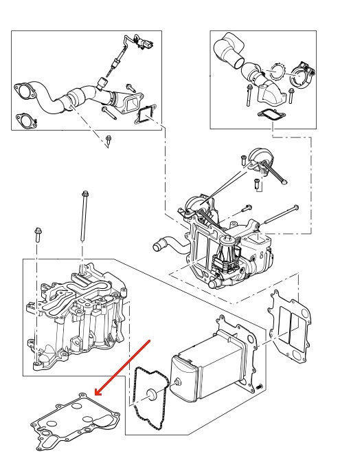 Land Rover EGR køler pakning til 4,4 TDV8 Diesel motoren imellem EGR køler og motor - i Range Rover L322, Range Rover L405 og Range Rover Sport L494