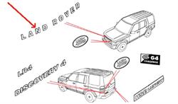 Land Rover "LAND" kølerhjelm skilt for Discovery 4 i titanium farve