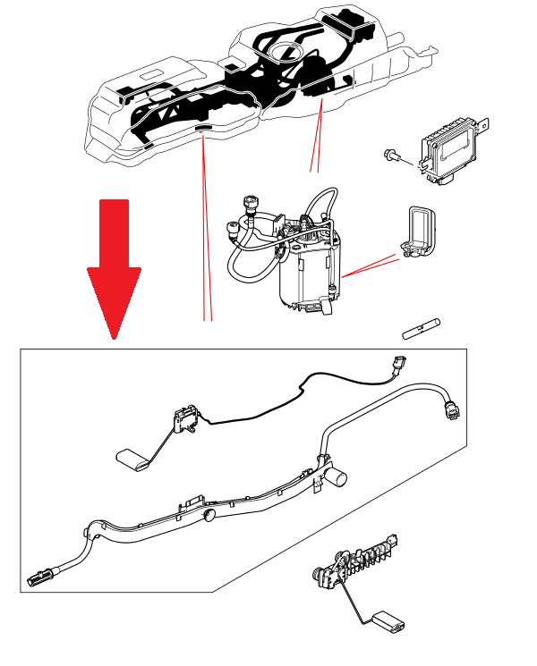 Land Rover tankmåler med holder og slange for Range Rover Sport fra 2010 og frem til 2014 - forreste