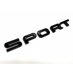 Land Rover "SPORT" badge med sort skrift til bagklappen