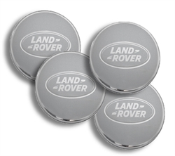 Land Rover hjul center kapsler, 4 stk. i glasblæst sølv LAND ROVER logo
