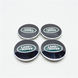 Land Rover selvvendende hjul center kapsel sort med krom kant og mørkegrønt LAND ROVER logo - 4 STK