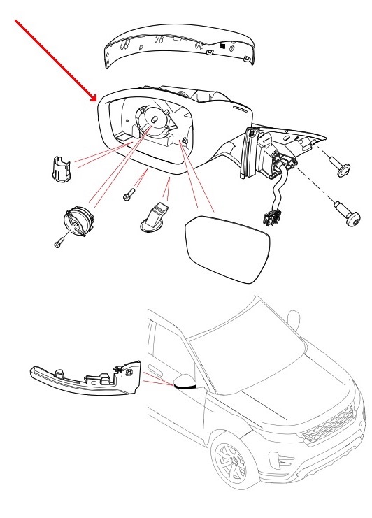 Land Rover venstre sidespejl til New Range Rover Evoque - Med varme & uden kamera