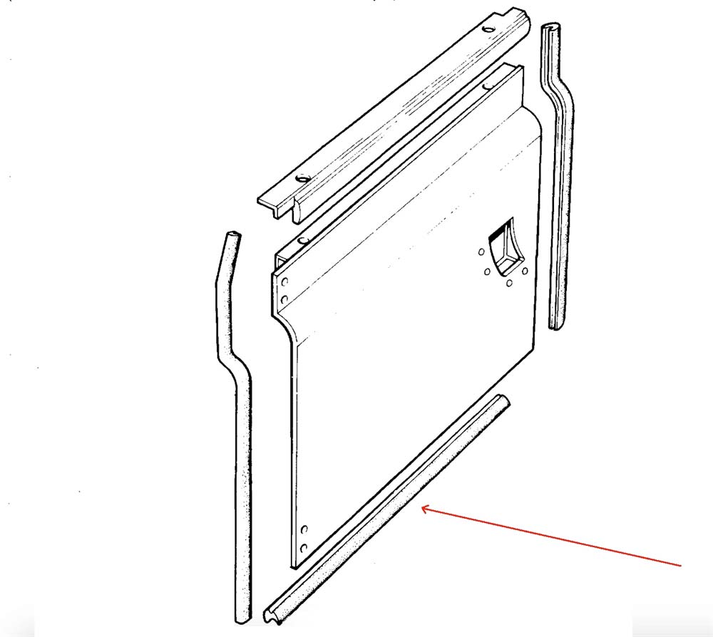 Land Rover fordør gummi dørliste - Serie 2 & 3 - Nederste vandrette under døren - Venstre side - MRC5741