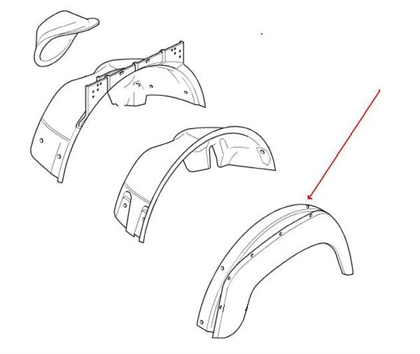 Land Rover Defender forreste standard blank sort plastik skærmkant for venstre side