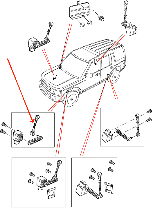 Land Rover højde sensor arm for luftundervognen i Land Rover Discovery 3 - foraksel