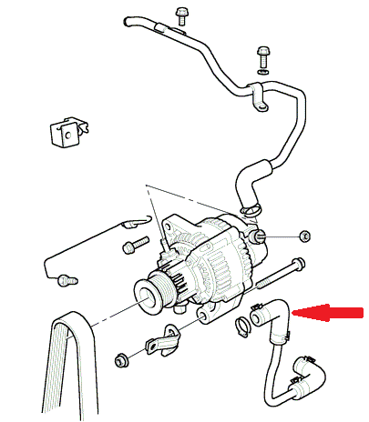 Land Rover olie returnslange for generator på Freelander 1 med 2,0 TD motor