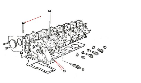 Land Rover topstykke og bundkar strækbolt M6 x 100 mm for 2,5 DSE motoren i Range Rover P38 modellen - M51 BMW motoren