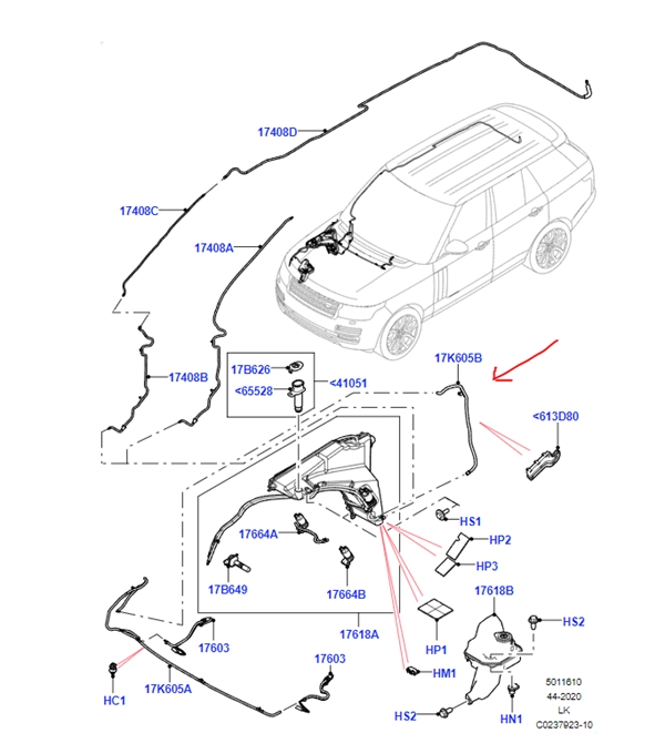 Land Rover sprinklervæske slange