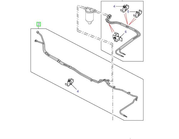 Land Rover brændstof slange sæt for Defender 90" Td5 - fra pumpe til motor