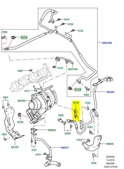 Land Rover turbolader olierørs pakning for TDV6 og TDV8