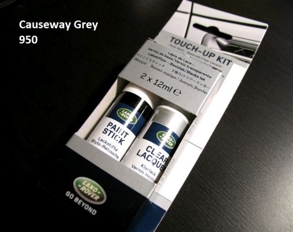 Land Rover maling Causeway Grey  - reparations lakstift med maling og klarlak LRC 950